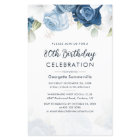 Budget 80 Birthday Dusty Blue Floral Party Invite