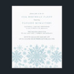 BUDGET 80th Birthday Blue Snowflake Invitation<br><div class="desc">Very elegant blue watercolor snowflakes create a pretty border along the bottom of this adult birthday invitation. Modern and minimalist design has an open and airy feel. The contemporary aesthetic will appeal to people of all ages.</div>