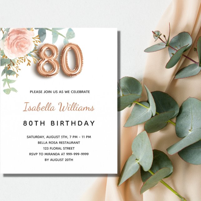 Budget 80th birthday floral rose gold eucalyptus (Creator Uploaded)