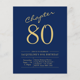 Budget 80th Birthday Invitation Navy Blue Flyer
