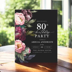 Budget 80th Birthday Moody Floral Invitation