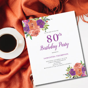 Budget 80th Birthday Purple Floral Invitation