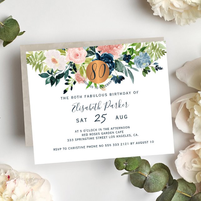 Budget 80th floral birthday party Invitation (Creator Uploaded)