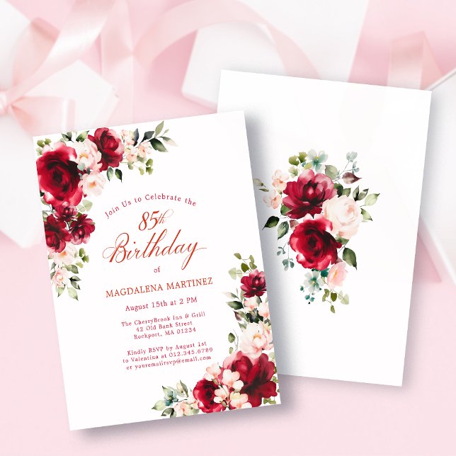 BUDGET 85th Birthday Red Pink Rose Invitation (Creator Uploaded)
