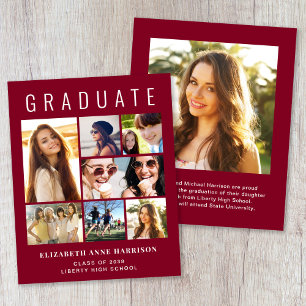 Budget 8 Photo Burgundy Graduation Announcement