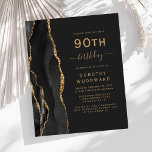 Budget 90th Birthday Black Gold Agate Dark Invite<br><div class="desc">The left-hand edge of this elegant modern birthday party invitation features a black watercolor agate border trimmed with faux gold glitter. The customizable text combines gold-colored handwriting,  copperplate and italic fonts on a slate black background. The reverse side features a matching black and gold agate design.</div>