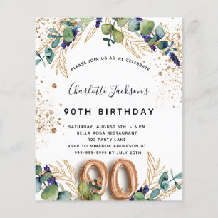 Budget 90th birthday eucalyptus greenery glitter