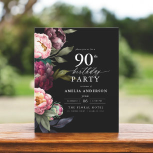 Budget 90th Birthday Moody Floral Invitation