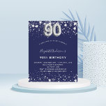 Budget 90th birthday navy blue silver invitation<br><div class="desc">A modern,  stylish and glamourous invitation for a 90th birthday party.  A navy blue background,  decorated with faux silver stars. Personalise and add your name and party details.  Number 90 is written with a balloon style font.</div>