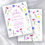 BUDGET 90th Birthday Party Wildflower Invitation<br><div class="desc">Colourful spring wildflowers surround your birthday party details. Modern,  trendy and feminine.</div>