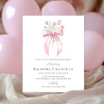 BUDGET 90th Birthday Pink Bow Wildflower Invite<br><div class="desc">A feminine pink coquette bow is decorated with small pink and purple wildflowers.</div>