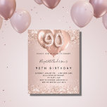 Budget 90th birthday rose gold balloons invitation<br><div class="desc">For an elegant 90th birthday.  A rose gold gradient background. Decorated with rose gold,  pink faux sparkles and balloons.  Personalise and add a name,  and party details. The name is written with a hand lettered style script,  number 90 with balloon style fonts.</div>