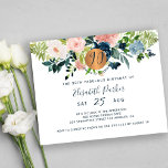 Budget 90th floral birthday party Invitation<br><div class="desc">Peach cream, blush pink, ivory and navy blue bohemian pastel flowers bouquets with sage green greenery foliage and a round faux metallic gold copper glitter circle making a modern glam horizontal feminine milestone ninetieth ninety and fabulous / any age birthday party invitation with a trendy chic fully editable typography script....</div>