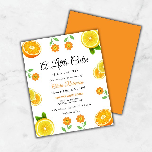Budget A Little Cutie Citrus Baby Shower Invite  (Budget A Little Cutie Lemon Orange Citrus Baby Shower Invitation )