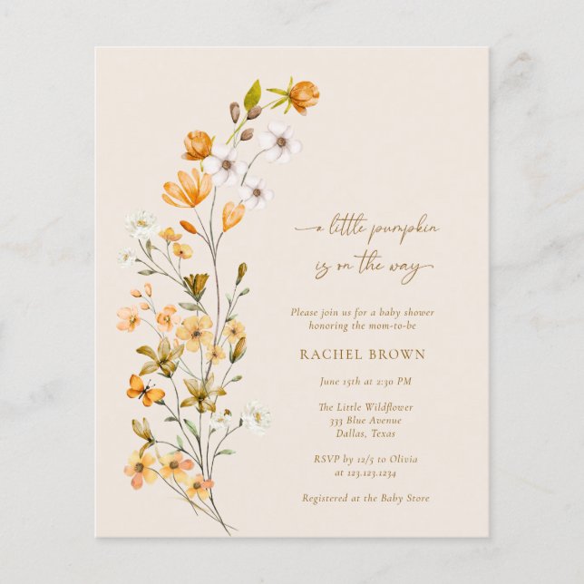 BUDGET A Little Pumpkin Is On The Way Baby Shower Flyer (Front)