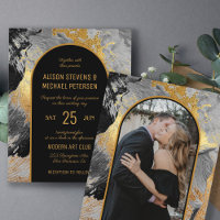 Budget abstract chic gold PHOTO wedding Invitation