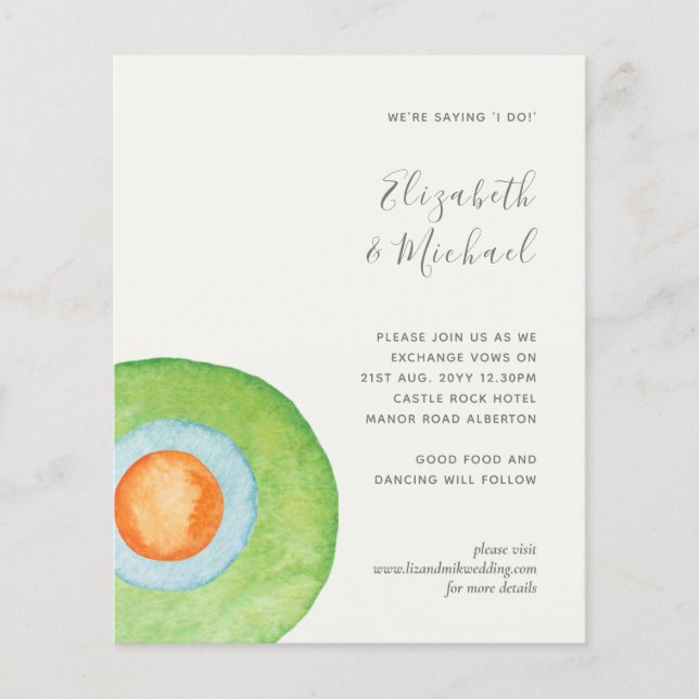 Budget Abstract Green Coral Aqua Wedding Invites (Front)