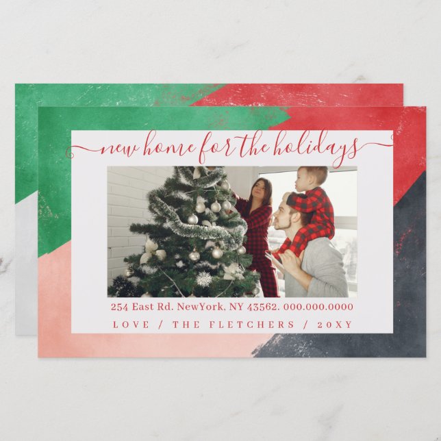 Budget Abstract Paint New Home Photo Holiday Card (Front/Back)