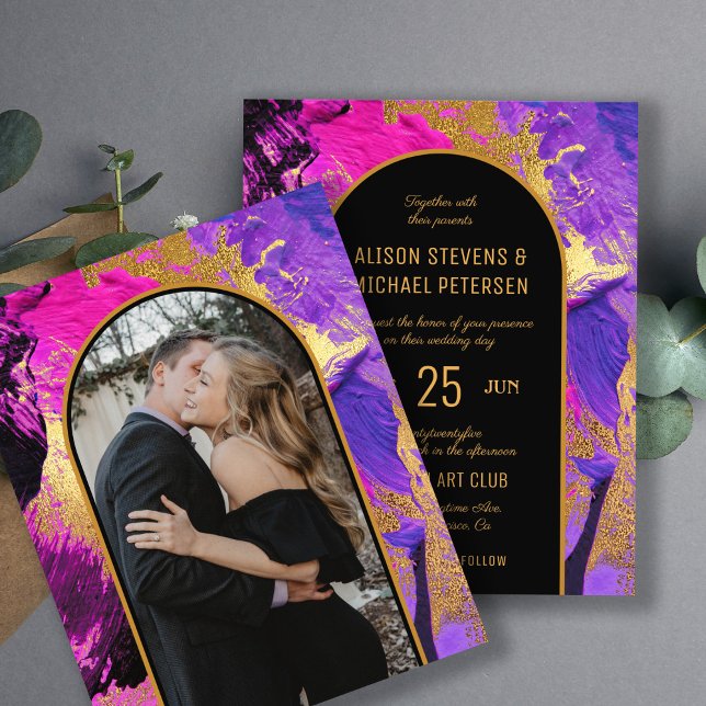 Budget abstract pink gold PHOTO wedding Invitation (Creator Uploaded)