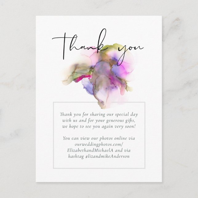 Budget Abstract Rainbow Purple Wedding Postcard (Front)