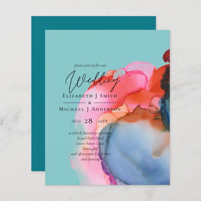 BUDGET abstract Rainbow Watercolor Wedding (Front/Back)