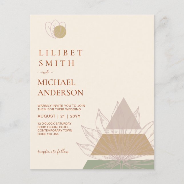 BUDGET Abstract Sage Beige Pampas Grass Wedding Flyer (Front)