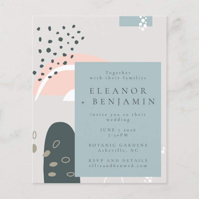 Budget Abstract Shapes Pastel Grey Wedding Invite (Front)
