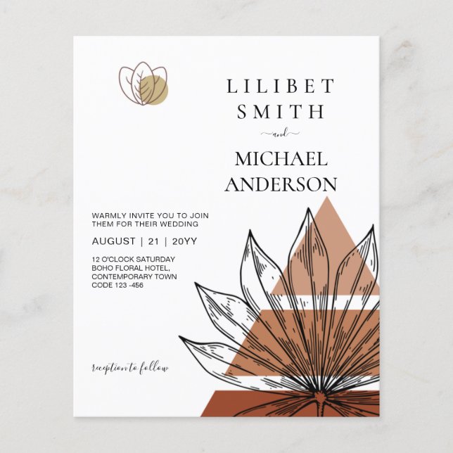 BUDGET Abstract Terracotta Pampas Grass Wedding Flyer (Front)