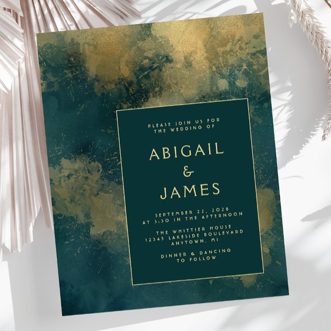 Budget Abstract Watercolor Teal Gold Wedding (Creator Uploaded)