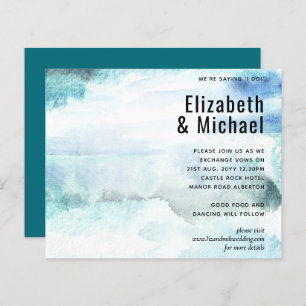 Budget Abstract Watercolor Teal Wedding Invite