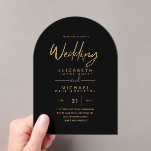 BUDGET Acrylic Black Gold Text Elegant Wedding Invitations
