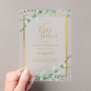 BUDGET Acrylic Clear or Frosted Baby Shower Leafy Invitations