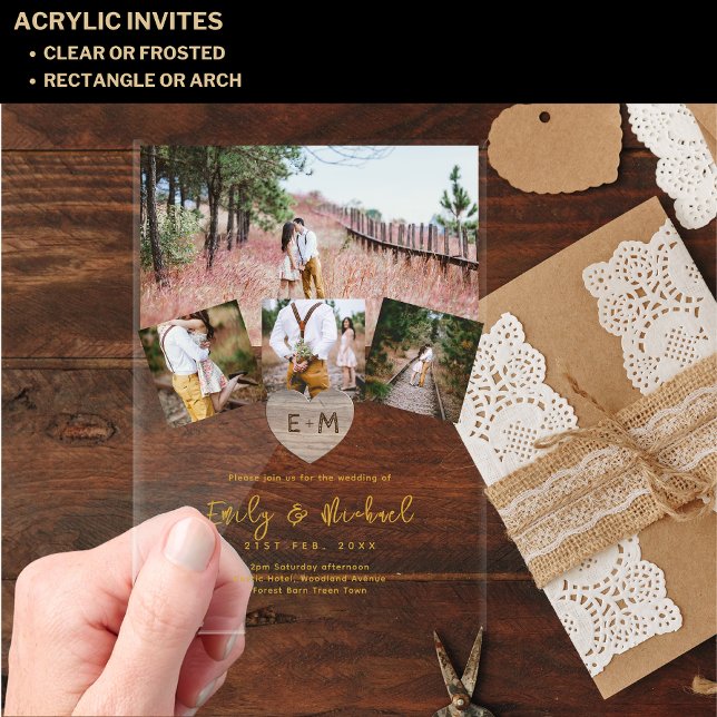 BUDGET Acrylic Clear Photo Collage Wedding Modern Invitations (Creator Uploaded)