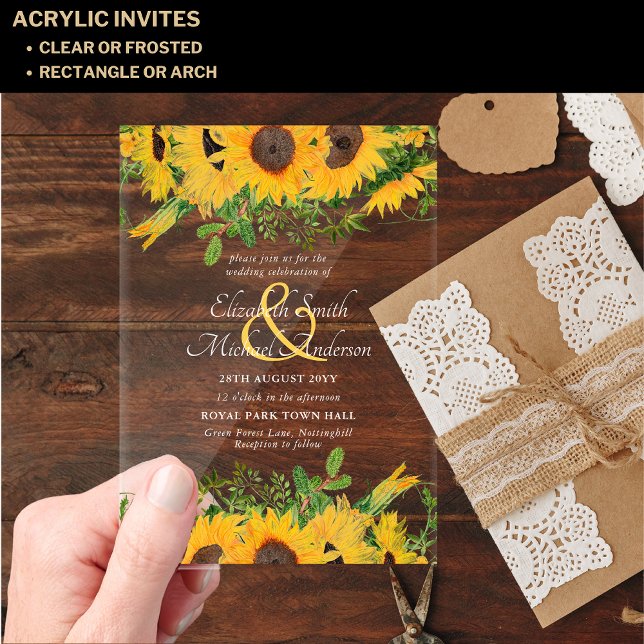 BUDGET Acrylic Clear Wedding Invite Sunflowers Invitations (Creator Uploaded)