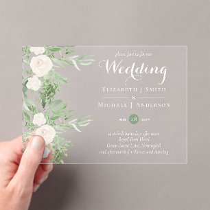 BUDGET Acrylic Clear Wedding Magnolia Flowers Invitations