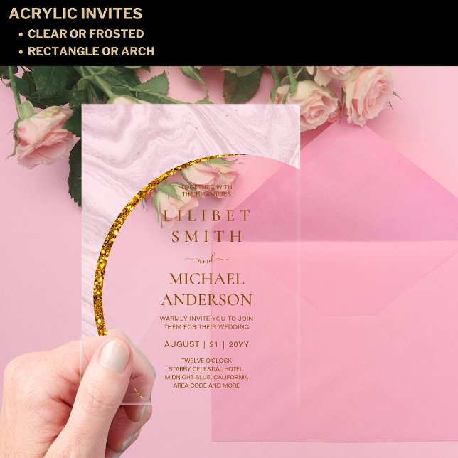 BUDGET Acrylic Wedding Dusty Blush Pink Gold Chic Invitations (Creator Uploaded)
