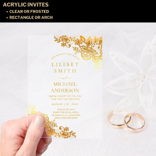 BUDGET Acrylic Wedding Gold Lace Filigree Elegant  Invitations