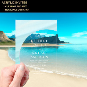 BUDGET Acrylic Wedding Pastel Aqua Blue White Text Acrylic Invitations
