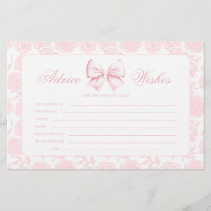 Budget Advice & Wishes Pink Bow Baby Shower Games Stationery