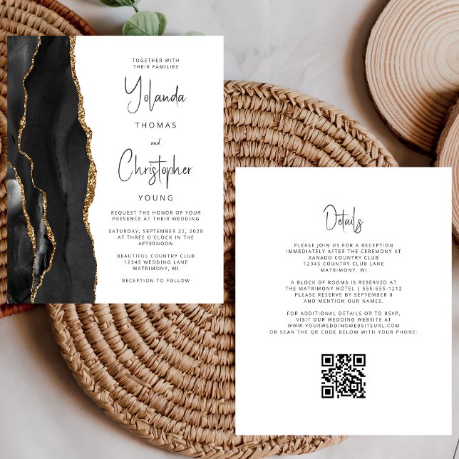Budget Agate Black Gold QR Code Wedding Invitation (Creator Uploaded)