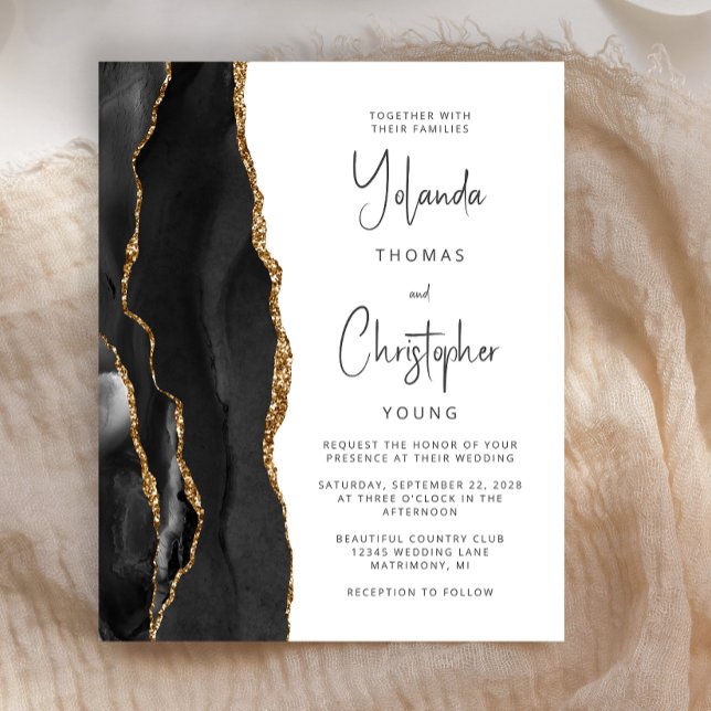 Budget Agate Black Gold Trendy Wedding Invitation (Creator Uploaded)