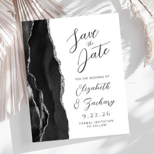 Budget Agate Black Silver Script Save the Date