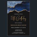 Budget Agate Blue Gold 18th Birthday Invite<br><div class="desc">This trendy 18th birthday invitation features a watercolor image of an agate geode in shades of blue with faux gold highlights. The words "18th Birthday" appear in faux gold glitter in decorative modern handwriting font. Customise it with the name of the honoree in gold coloured text and the details in...</div>