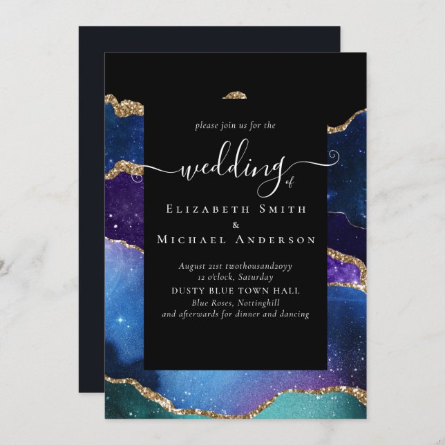 BUDGET  AGATE Blue Purple Gold Wedding Budget (Front/Back)