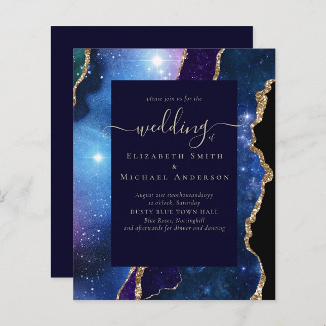BUDGET  AGATE Blue Purple Gold Wedding Budget (Front/Back)