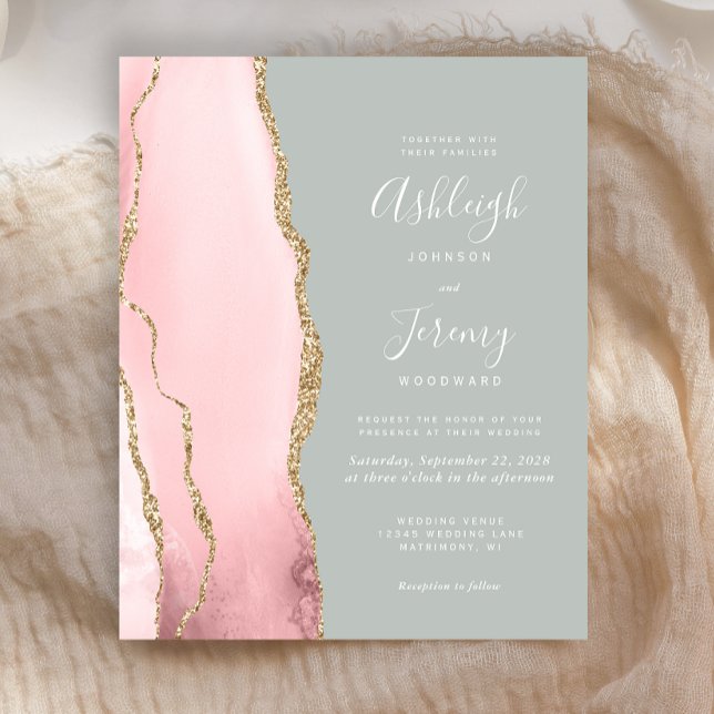 Budget Agate Blush Sage Green Wedding Invitation (Creator Uploaded)