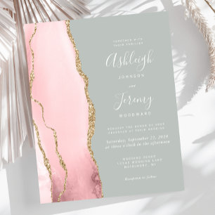 Budget Agate Blush Sage Green Wedding Invitation