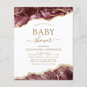 Budget Agate Burgundy Baby Shower Gold Invitation