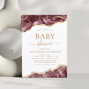 Budget Agate Burgundy Baby Shower Gold Invitation