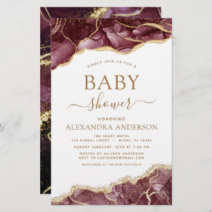 Budget Agate Burgundy Baby Shower Gold Invitation